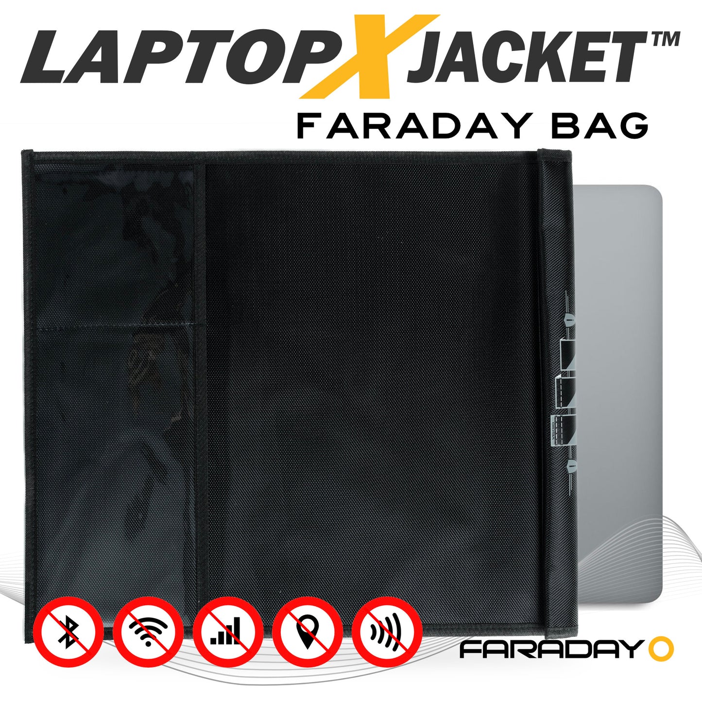 Faraday JACKET XXL - Non-Window, Forensic, Black Canvas Laptop Bag (14″ x 16″)
