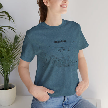 #AltoSuBarco Maritime Interdiction T-Shirt — Ship & Helicopter Line Art Front Graphic