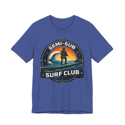 Semi-Sub Surf Club T-Shirt — Retro Tactical Operator Logo Surf Graphic Tee | Semi-Sub Surf Club Logo Back