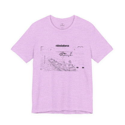 #AltoSuBarco Maritime Interdiction T-Shirt — Ship & Helicopter Line Art Front Graphic