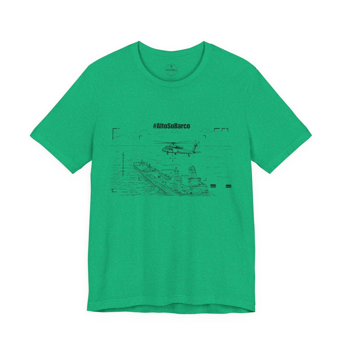 #AltoSuBarco Maritime Interdiction T-Shirt — Ship & Helicopter Line Art Front Graphic