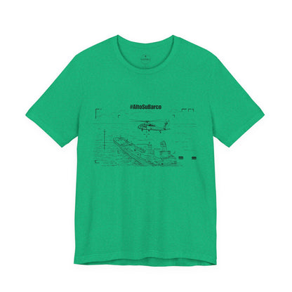 #AltoSuBarco Maritime Interdiction T-Shirt — Ship & Helicopter Line Art Front Graphic