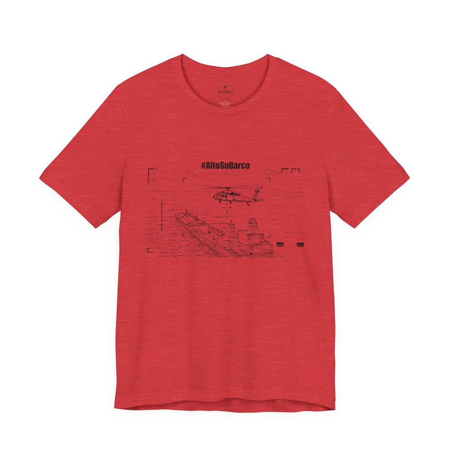 #AltoSuBarco Maritime Interdiction T-Shirt — Ship & Helicopter Line Art Front Graphic