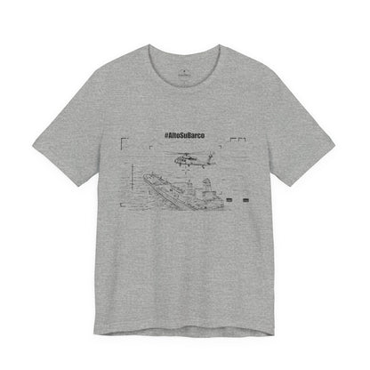 #AltoSuBarco Maritime Interdiction T-Shirt — Ship & Helicopter Line Art Front Graphic