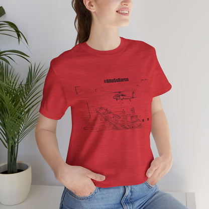 #AltoSuBarco Maritime Interdiction T-Shirt — Ship & Helicopter Line Art Front Graphic