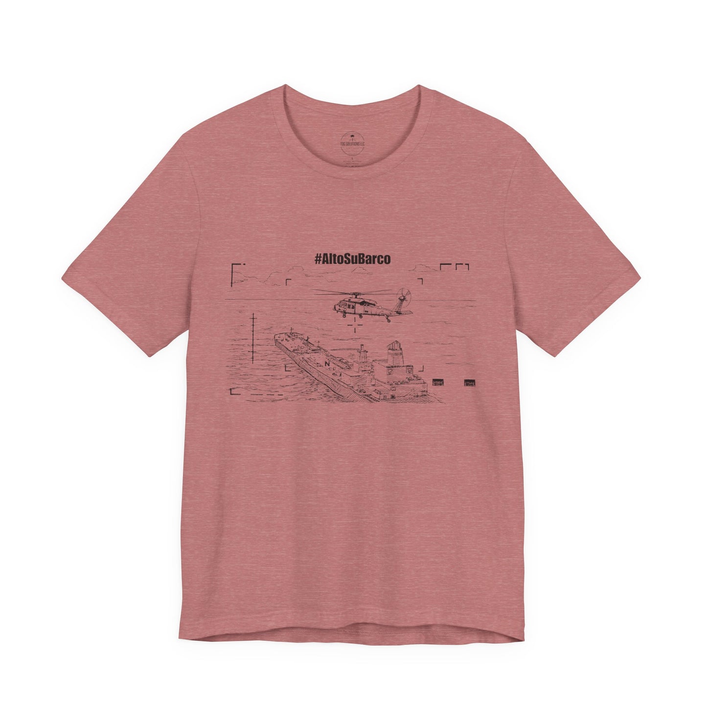 #AltoSuBarco Maritime Interdiction T-Shirt — Ship & Helicopter Line Art Front Graphic