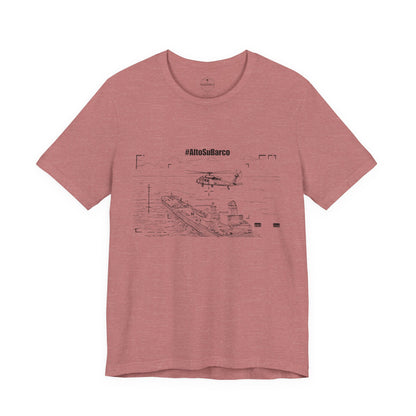 #AltoSuBarco Maritime Interdiction T-Shirt — Ship & Helicopter Line Art Front Graphic