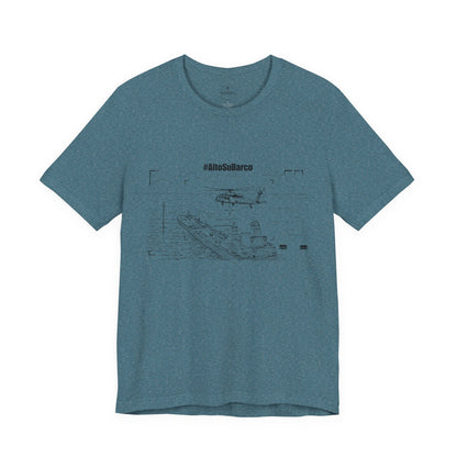 #AltoSuBarco Maritime Interdiction T-Shirt — Ship & Helicopter Line Art Front Graphic