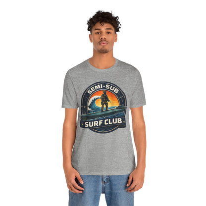 Semi-Sub Surf Club T-Shirt — Retro Tactical Operator Logo Surf Graphic Tee | Semi-Sub Surf Club Logo Back