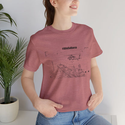 #AltoSuBarco Maritime Interdiction T-Shirt — Ship & Helicopter Line Art Front Graphic