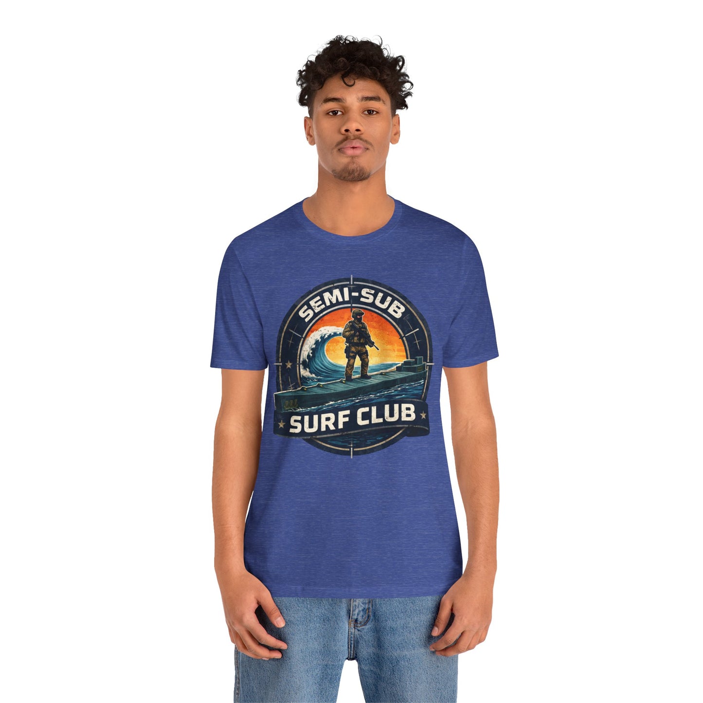 Semi-Sub Surf Club T-Shirt — Retro Tactical Operator Logo Surf Graphic Tee | Semi-Sub Surf Club Logo Back