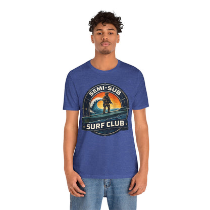 Semi-Sub Surf Club T-Shirt — Retro Tactical Operator Logo Surf Graphic Tee | Semi-Sub Surf Club Logo Back