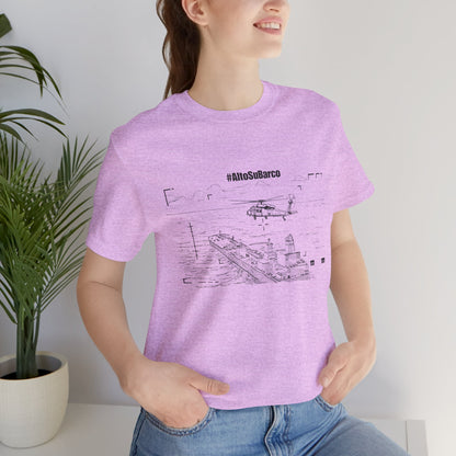 #AltoSuBarco Maritime Interdiction T-Shirt — Ship & Helicopter Line Art Front Graphic