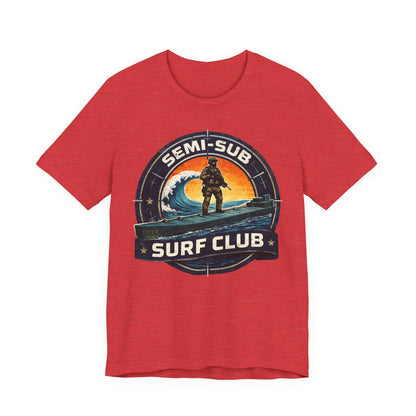 Semi-Sub Surf Club T-Shirt — Retro Tactical Operator Logo Surf Graphic Tee | Semi-Sub Surf Club Logo Back