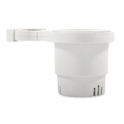 Camco Clamp-On Rail Mounted Cup Holder - Small for Up to 1-1/4" Rail - White  [53086]