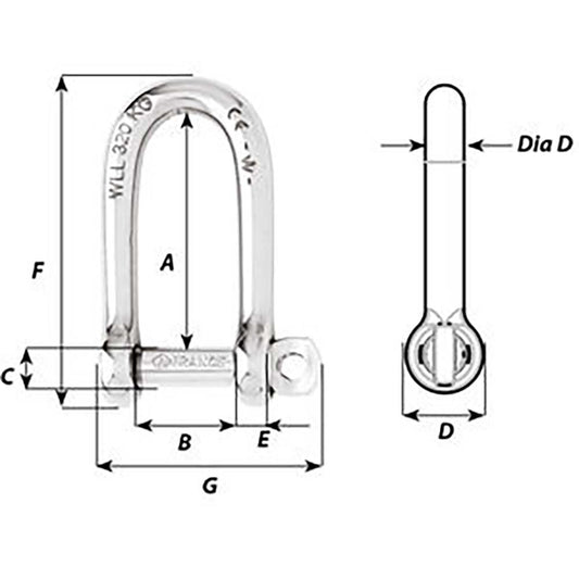 Wichard Self-Locking Long D Shackle - Diameter 8mm - 5/16" [1214W]