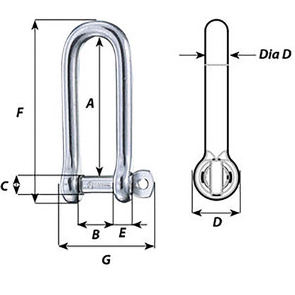 Wichard Captive Pin Long D Shackle - Diameter 6mm - 1/4" [1413W]