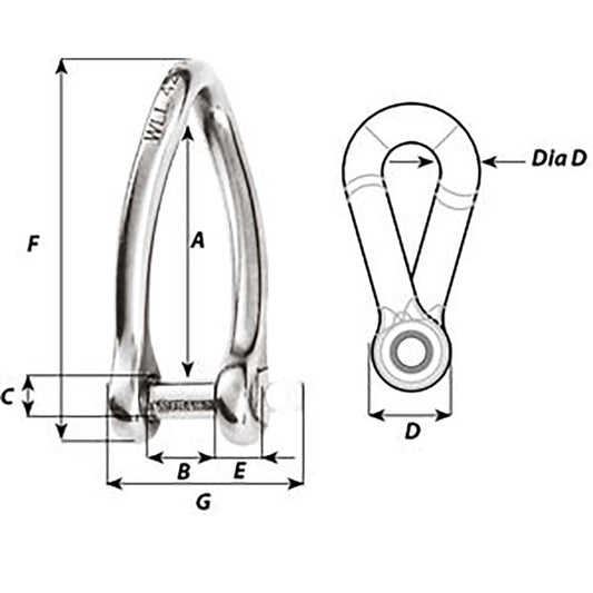 Wichard Captive Pin Twisted Shackle - Diameter 6mm - 1/4" [1423W]