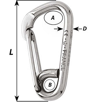 Wichard Asymmetric Carbine Hook - Length 60mm - 1/4" [2323W]