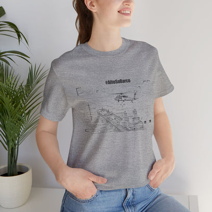 #AltoSuBarco Maritime Interdiction T-Shirt — Ship & Helicopter Line Art Front Graphic