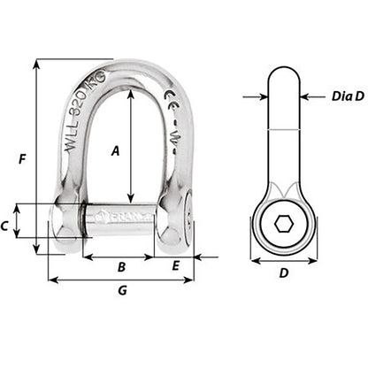 Wichard Self-Locking Allen Head Pin D Shackle - 6mm Diameter - 1/4" [1303W]