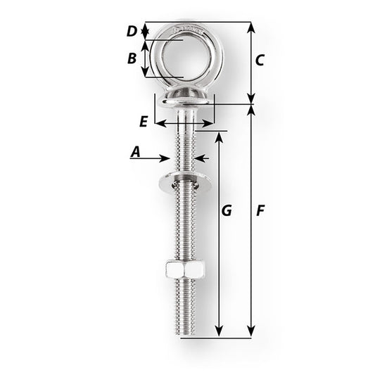 Wichard Eye Bolt - M12 x 175mm - Length 120mm [6497W]