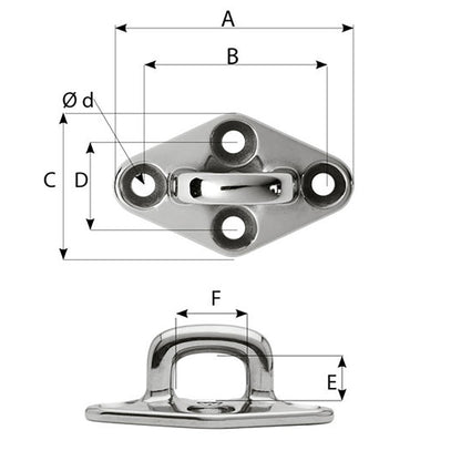Wichard Diamond Pad Eye - Square - 60mm Length (2-23/64") - M5 Screw [6654W]