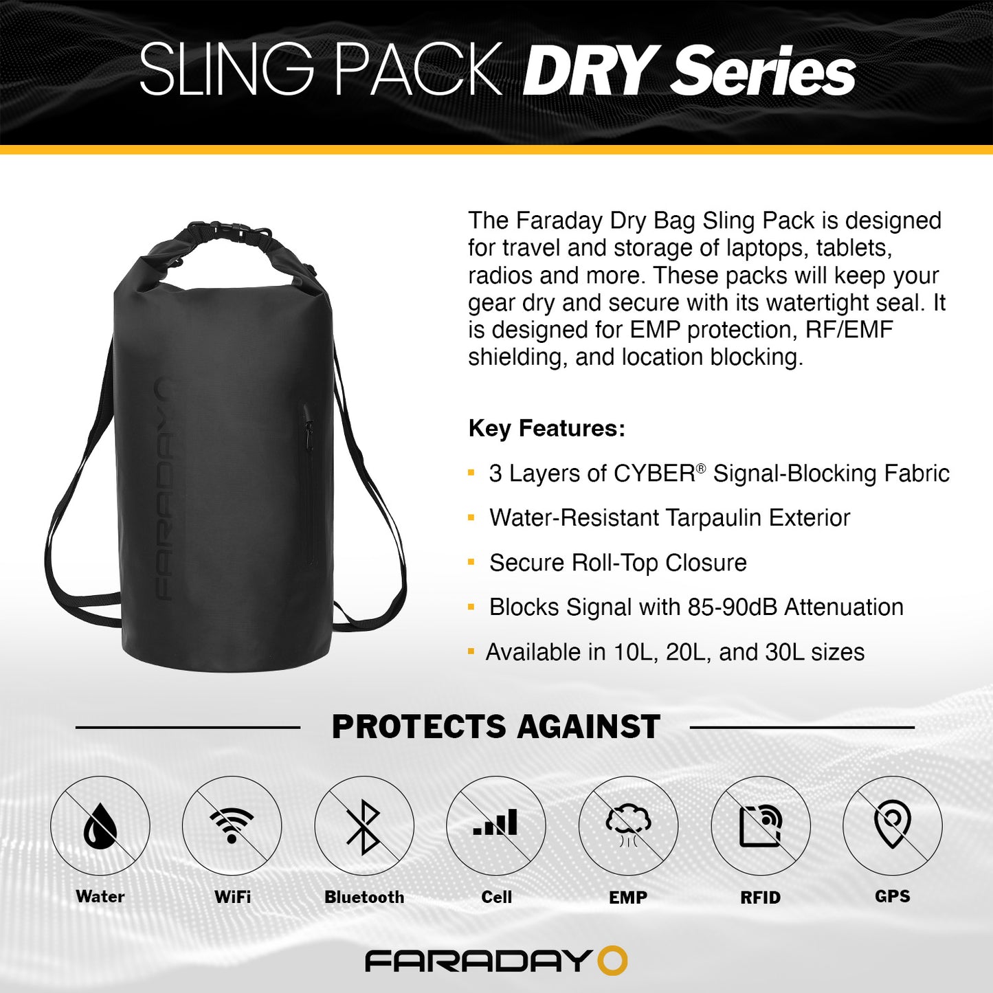 FARADAY DRY Bag Sling Pack – Stealth Black (4-Sizes)